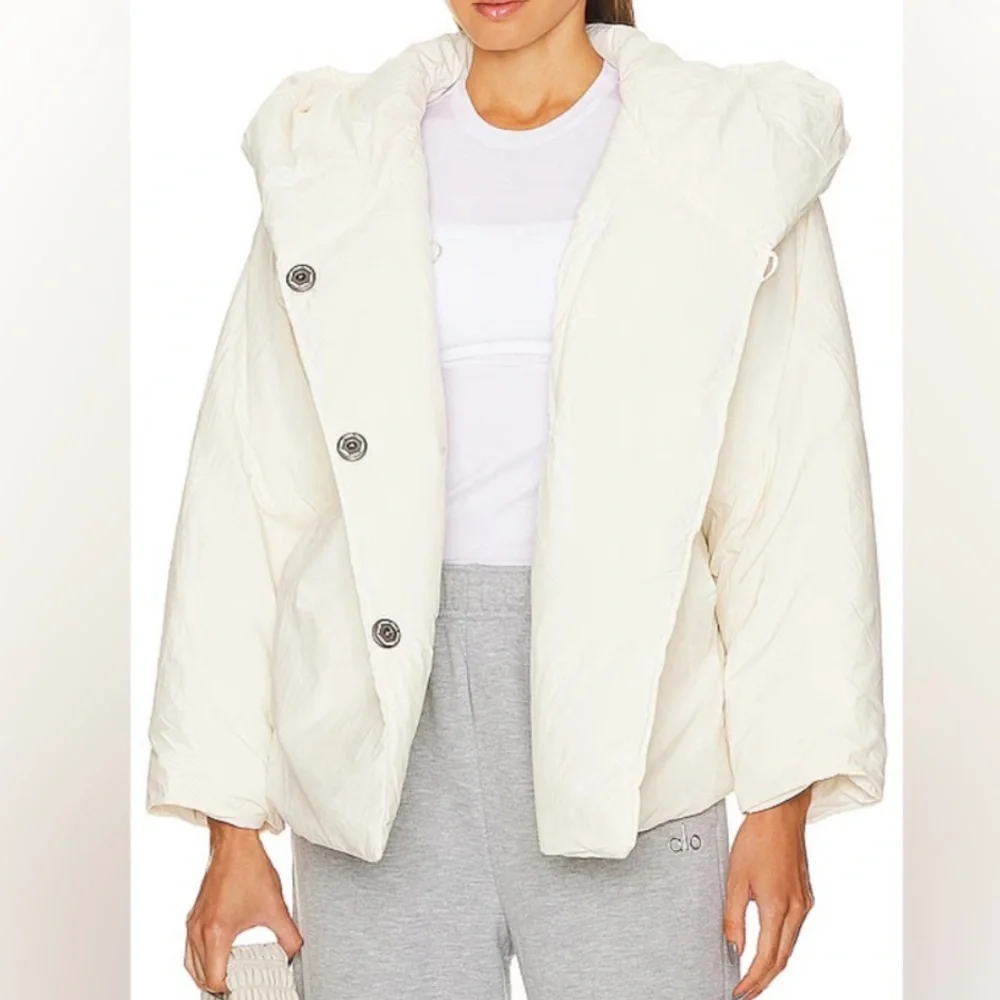 Free People Womens Winter Hooded Puffer Coat Cloud Dancer White Ivory Small - Picture 3 of 11